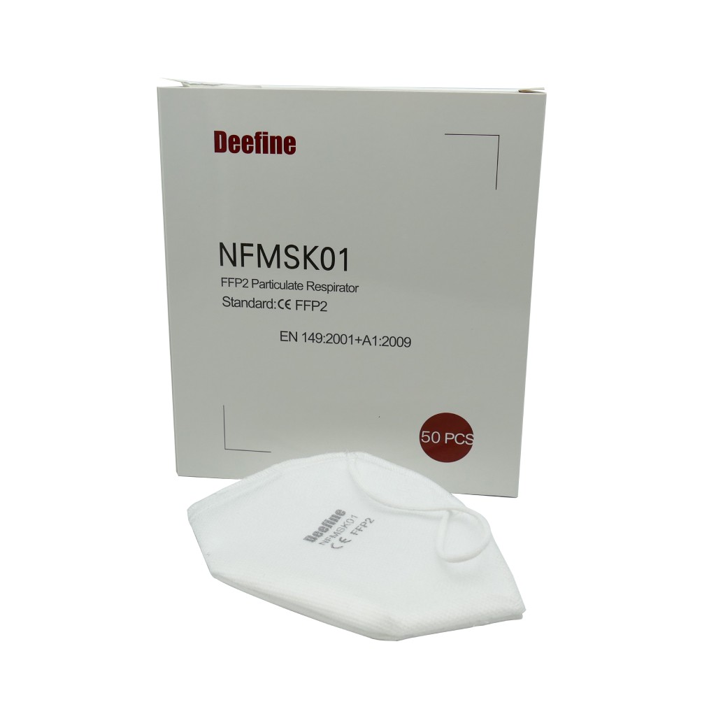 Deefine FFP2 Opvouwbaar Ademhalingsbeschermingsmasker - wit - CE - Norm EN149:2001+A1:2009 - doos   van 50 stuks
