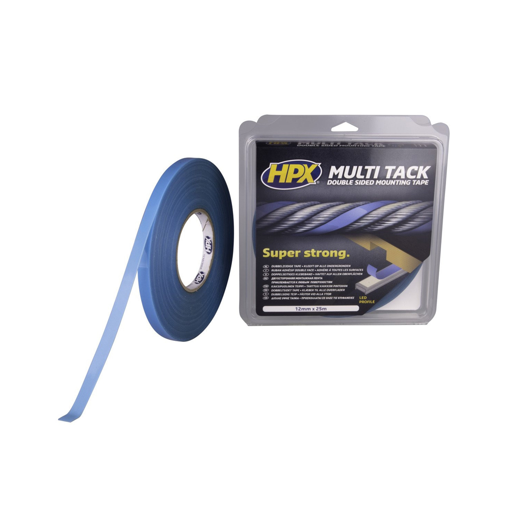 HPX "Multi Tack" high performance double sided adhesive tape - LED profiles - Semi-transparent - 12  mm x 25 m x 0,8 mm - Per roll
