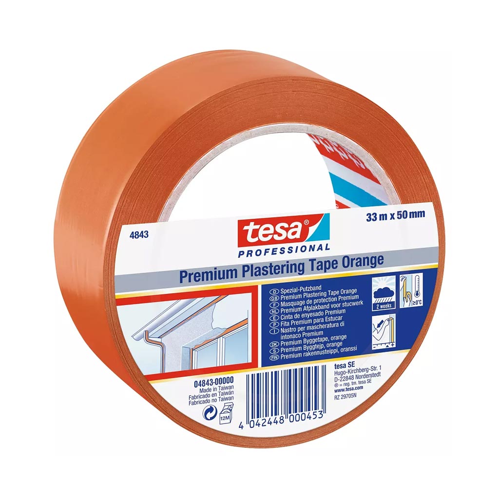 TESA 4843 pour travaux de plâtrerie - orange - utilisation jusque 0 ° pendant 2 semaines -  50 mm x  33 m -  par boite de 36 rouleaux