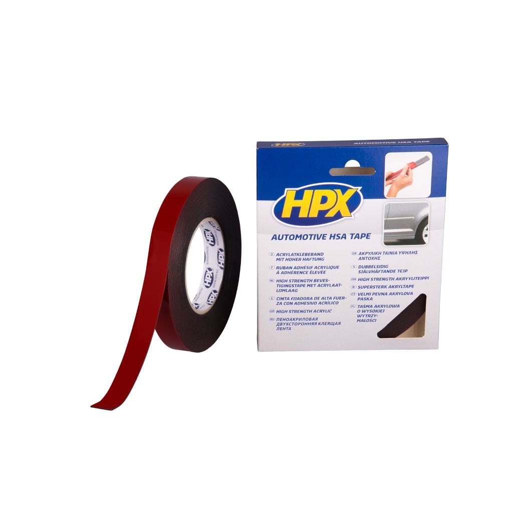 HPX 3200 HSA Dubbelzijdige acrylaat kleefband met zeer sterke kleefkracht - antraciet - 19 mm x 10 m  x 1,1 mm - In doos van 10 rollen