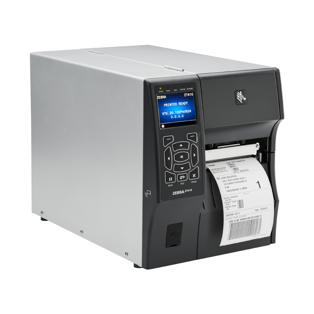 Zebra ZT410 Industrial Label Printer - 300dpi - Grey - USB - LAN- Peel-off & Liner Takeup- Direct Th ermal & Thermal Transfer - EOS