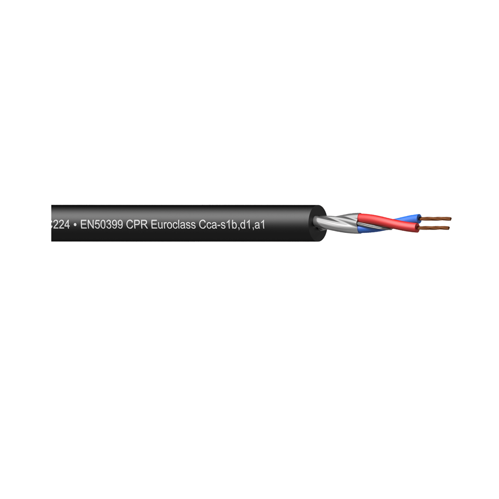 Procab CMC224-CCA/3 Balanced microphone cable - flex 2 x 0.20 mm² - 24 AWG - EN50399 CPR - Euroclass  - 300 meter reel - Black