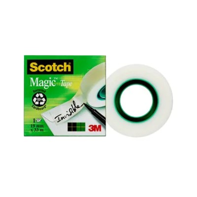 3M 810 Scotch Magic Büroklebeband - 19 mm x 33 m - Transparent unsichtbar - Kunststoffkern 1 inch -  Box 144 Rollen