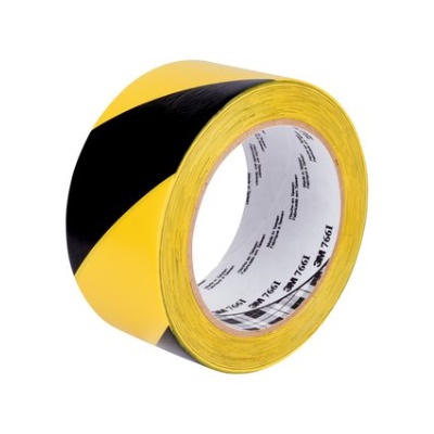 3M 766I Sicherheitsklebeband aus Vinyl für temporären Einsatz - schwarz/gelber Streifen - 50 mm x 33  m x 0,13 mm