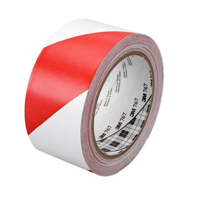 3M 767I Safety Adhesive Vinyl Tape for Temporary Use - Red/White Stripe - 50 mm x 33 m x 0.13 mm 