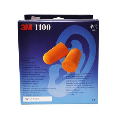 3M 1100 Disposable polyurethane foam earplugs - Single use - Orange -37 dB - per box of 200 pairs 