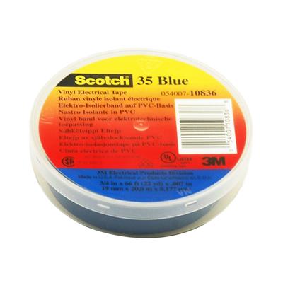 3M 35 Ruban vinyle pour isolation électrique haute performance - Bleu -19 mm x 20 m - par boîte de 2 0 rouleaux