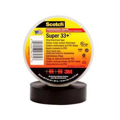 3M Super 33+ Scotch Vinyl Electrical Tape - Black - 19 mm x 33 m x 0.18 mm - Per box of 48 rolls 