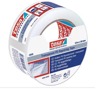 Tesa 4668 PE repair tape - acrylic adhesive - Transparent - 50 mm x 33 m x 0.11 mm - per box of 18 r olls