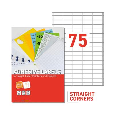 EtiPage - Etiketten aus weißem, mattem Papier - 40 x 18 mm - Ablösbarer Klebstoff - Format A4 - 75 E tiketten pro Blatt - 200 Blatt pro Karton