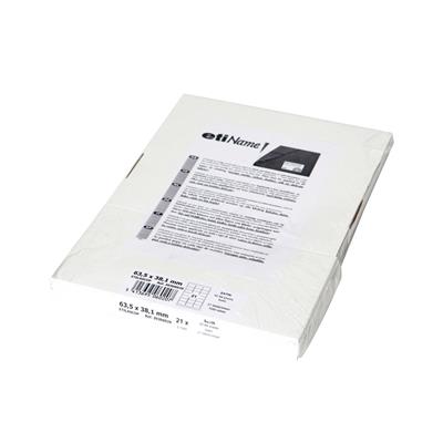 etiNAME - Textile label satin white matt - 63,5 x 38,1 mm - Premanent adhesive - A4 format - 21 labe ls per sheet - box of 50 sheets