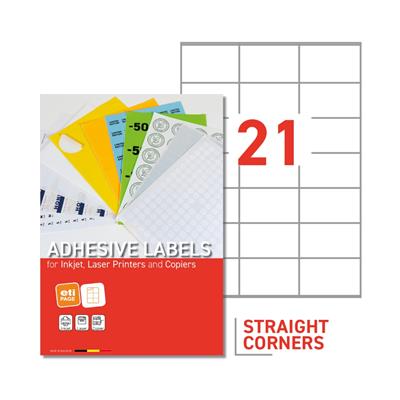 EtiPage 200 - Labels 70 x 42,3 mm - Straight corners - White matte paper - Permanent adhesive - 21  etiq./A4 - Box of 200 A4 - 4200 etiq./box