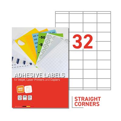 EtiPage 200 - Labels 52,5 x 35 mm - Straight corners - White matte paper - Permanent adhesive - 32  pcs/A4 - Box of 200 A4 - 6400 pcs/box