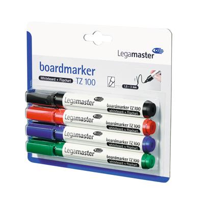 Legamaster TZ100 Whiteboardmarker - 4 Farben (blau, rot, grün, schwarz) - Mit Etui 