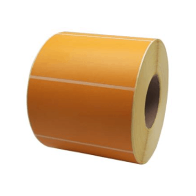 Orangefarbenes Samtpapieretikett - 148 x 85 mm - Permanent haftend - Ø76/200 mm - 2000 Etiketten/Rol le