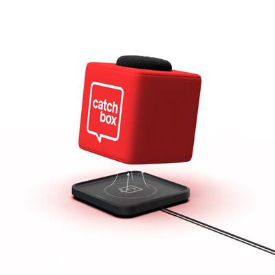 Système Catchbox Plus avec 1 Microphone d'audience et 1 Microphone de présentateur + 1 Chargeur sans Couverture personnalisée avec un étui de voyage